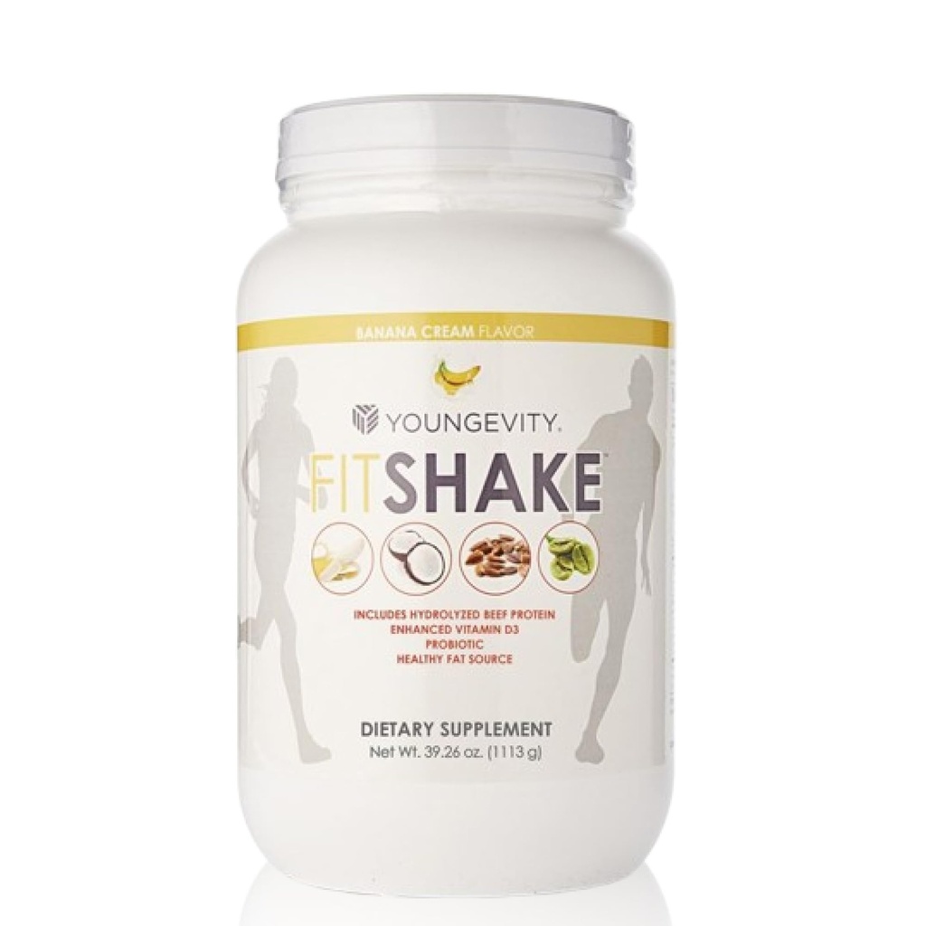 Youngevity FitShakeTM Banana Cream TEN 20g Gut-Friendly Protein ANTE Electrolytes, Minerales, Collagen, Gelatina, Vitamina D, Probióticos y Más ANTE 30 Servimientos - 2.4 lbs