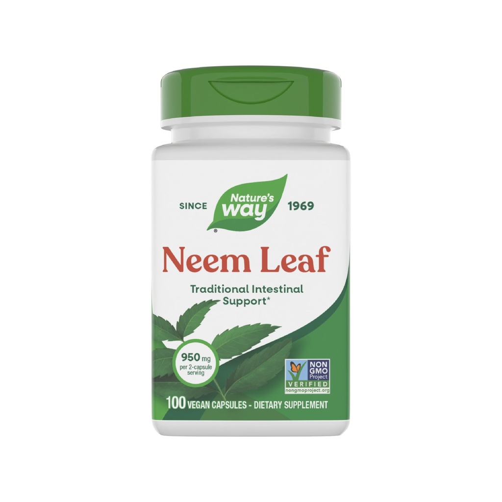 Fuentes de hoja de neem natural, soporte intestinal tradicional*, utilizado en Ayurveda, 950 mg por servicio de 2 cápsulas, proyecto no GMO verificado, vegano, 100 conde (paquete mayo Vary)