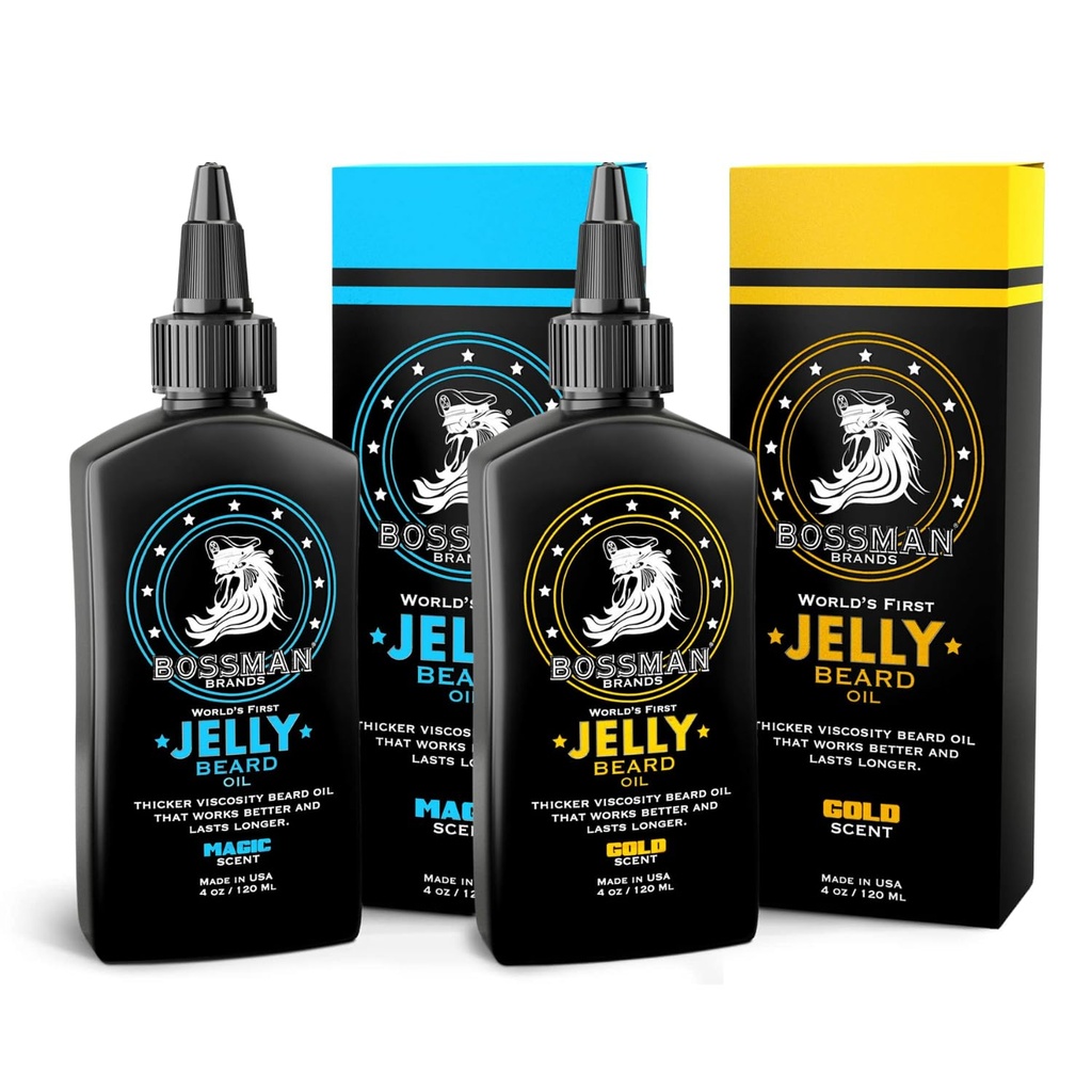 Bossman Beard Oil Jelly Kit (2 esencias) - Crecimiento de barba Suavedor, Moisturizer Lotion Gel con ingredientes naturales - Producto de cultivo de barba (Magic &amp; Gold Scents)