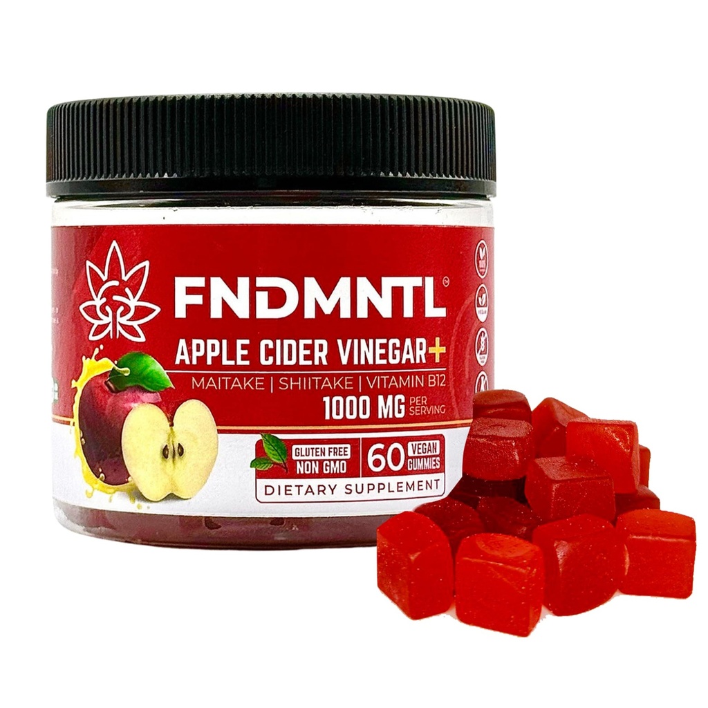 FNDMNTL Apple Cider Vinegar Gummies | Maitake, Shitake, Vitamin B12 | 1000 mg | 60 Count | Gelatin-Free, Gluten-Free, Vegan & Non-GMO