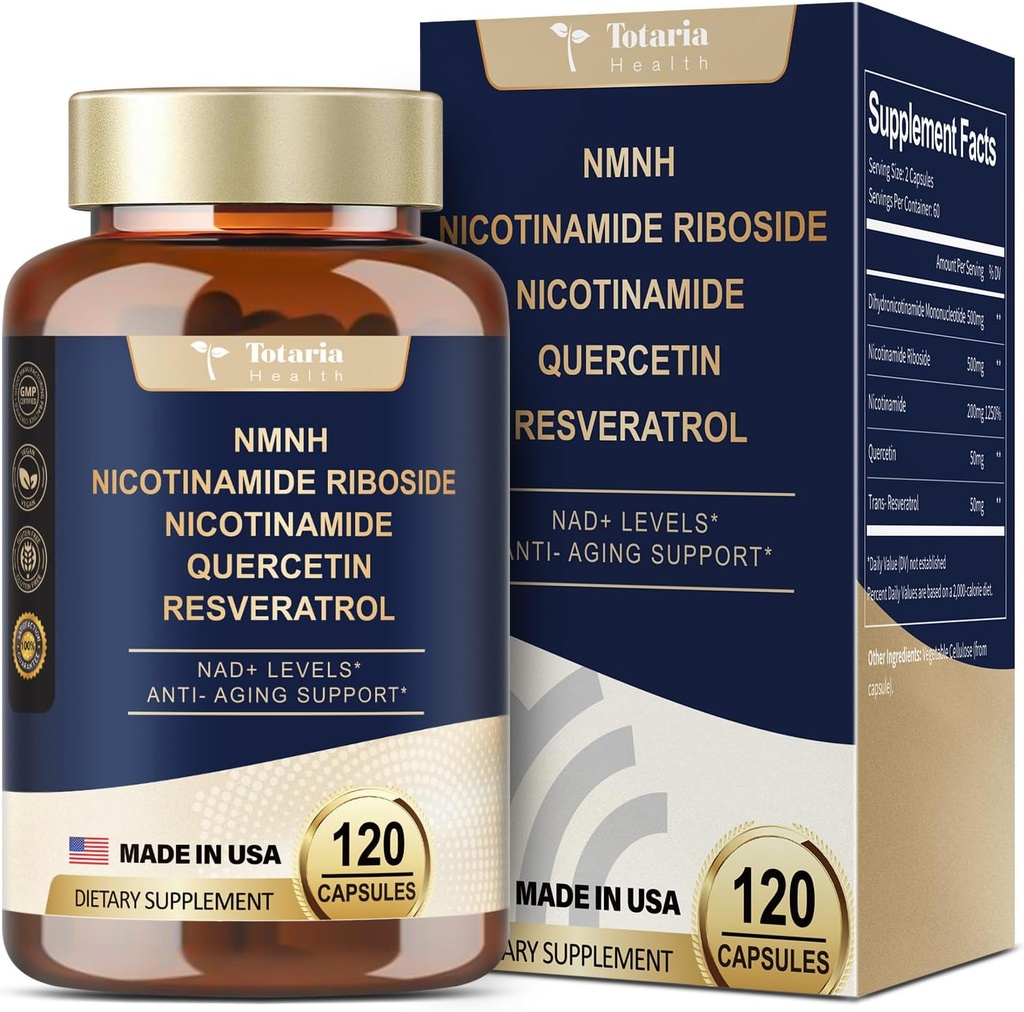 Totaria NMNH (Dihydronicotinamide Mononucleotide), NMNH Supplement w/Niacinamide (Vitamin B3), Ultimate NAD+ Level Booster with 500mg NMNH