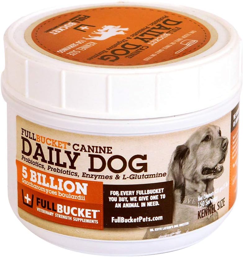 FullBucket Daily Dog Probiotic 150 Servings - Soporte Digestión Natural, Treat &amp; Prevent Diarrhea - Probióticos, Prebióticos & Enzimas Digestivos Todo en una sola piel probiótica para perros