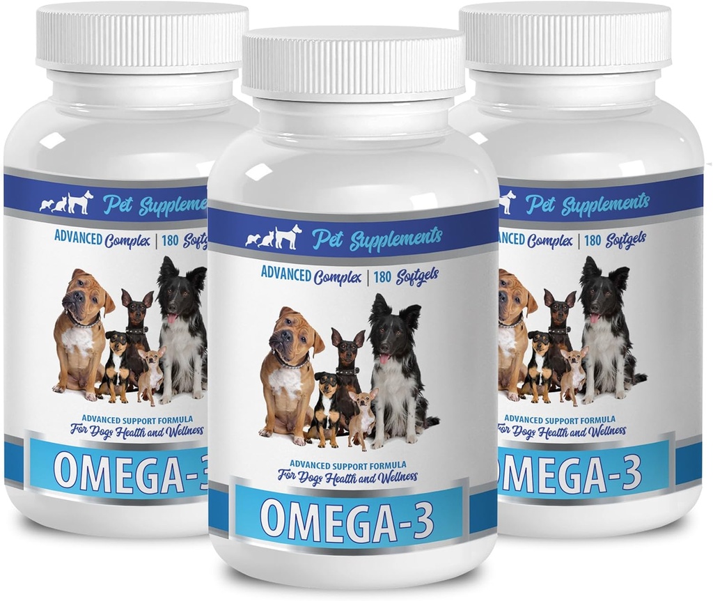 PET SUPPLEMENTS &amp; NUTRITION LLC Skin and Coat Wet Dog Food - Dog Omega 3 Essential Fatty ACIDS - Advanced Formula - Hair and Coat Health - Natural - Dog Anti flamatorio - 3 Botellas (540 Softgels)