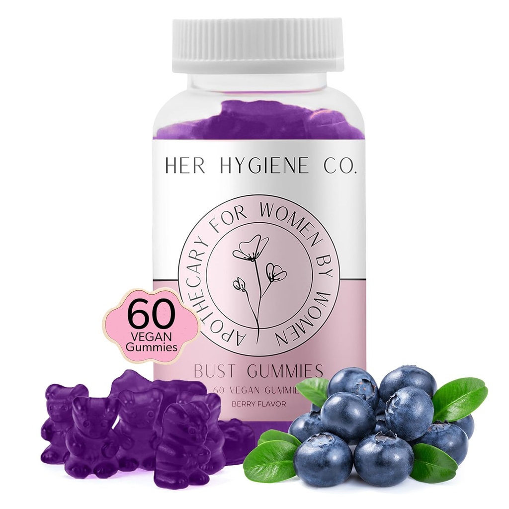 Her Hygiene Co. Chest Support Gummies for Women, Wellness & Confidence, Natural Herbal Blend, Multivitamin for Curves, Fitness Workout Supplement, Vegan & Non-GMO, Berry Flavor, 60 Count