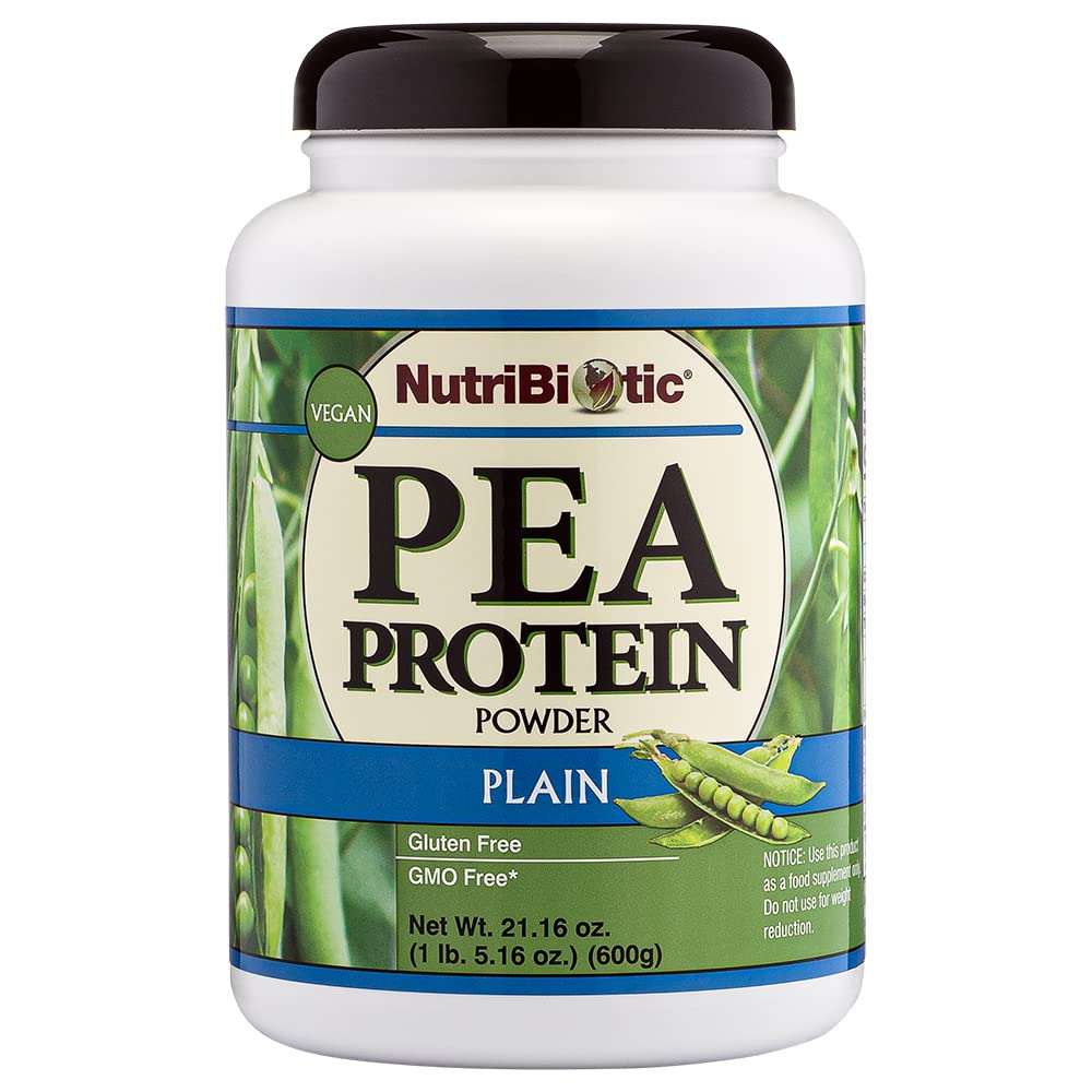 NutriBiotic Pea Protein Plain, 21 Oz ← Low Carb Vegan Plant Protein Powder ← 100% Grown " Processed in The USA ← Deliciously Creamy " BCAA-Rich Silencio Hecho Sin Químicas, OGMs " Gluten ← Keto Friendly