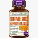 Ginkgo Biloba y Turmeric Curcumin Suplemento con Black Pepper &amp; Organic Tumeric – Natural Turmeric Suplemento para Focus, Memory, Joint & Brain Health – 60 Vegan Ginko Biloba cápsulas con Curcuma