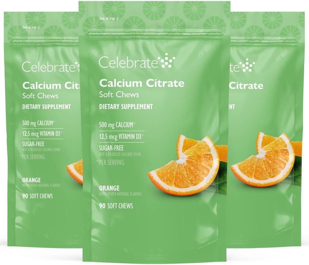 Celebrate Vitamins Bariatric 500mg Calcium Citrate Soft Chews with 500 IU Vitamin D3 – Essential for Gastric Bypass Patients & Bone Health - Sugar & Gluten Free, Orange (270 Chews)