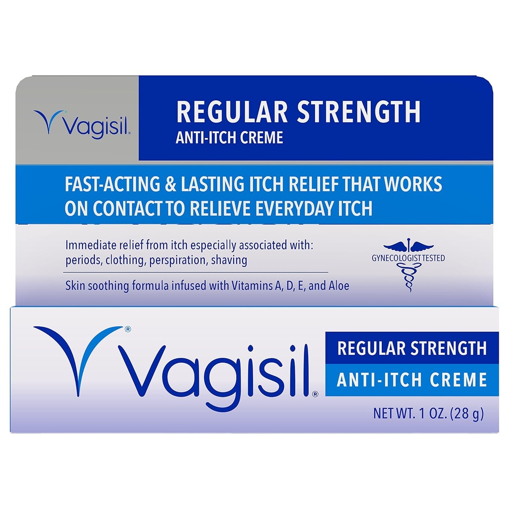 Vagisil Crema Feminina de Fuerza Ordinaria Anti-Itch para Mujeres, Gynecologist Tested, Hypoallergenic, Fast-acting and Long-lasting Itch Relief, Vaginal Moisturizer Soothes and Cools, 1 oz (Pack of 1)