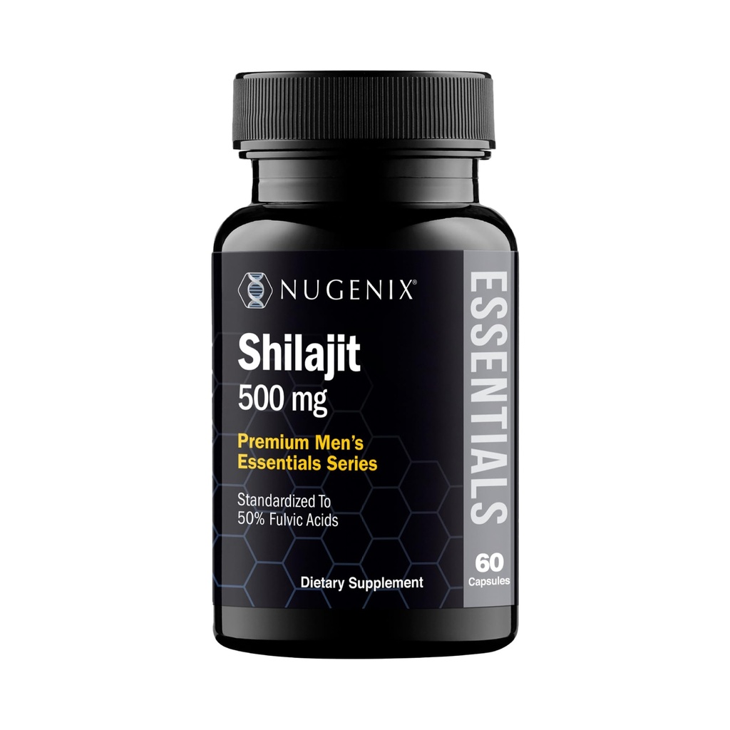 Nugenix Essentials Shilajit Capsules Suplemento para Hombres y Mujeres - 500 mg, Estándarizado a 50% Ácidos Fulvicos, Himalayan, 60 cápsulas