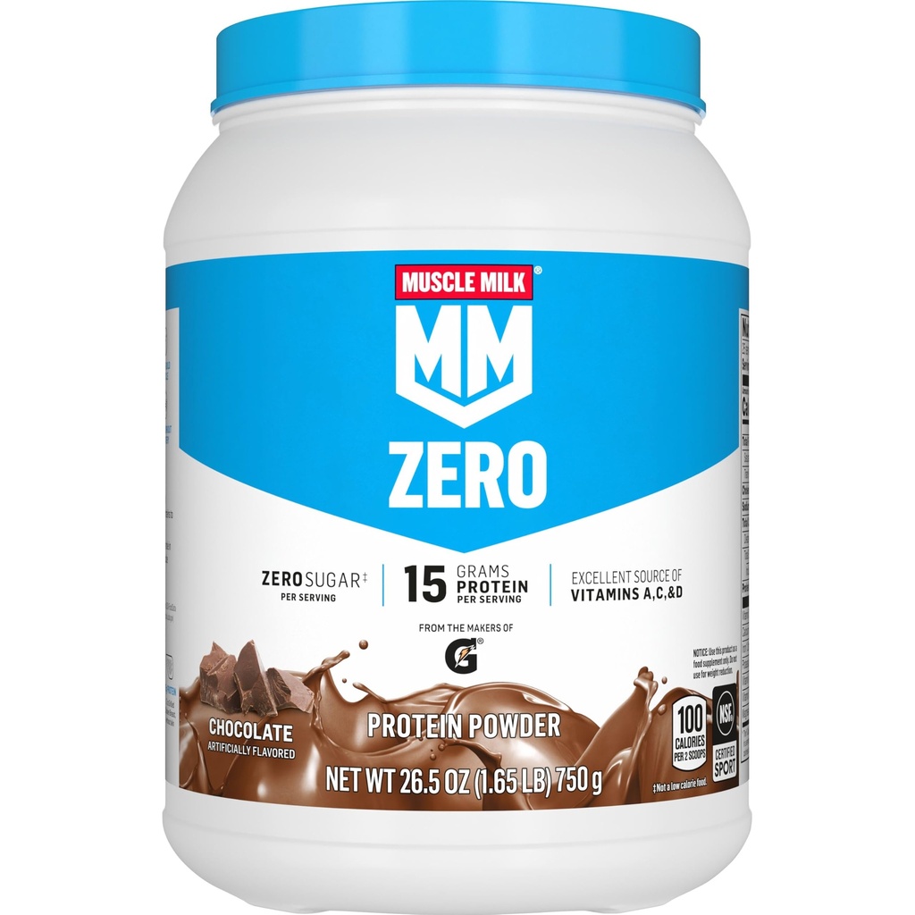 Muscle Milk ZERO, 100 Calorie Protein Powder, Chocolate, 15g Protein, 1,65 libras, 25 obras
