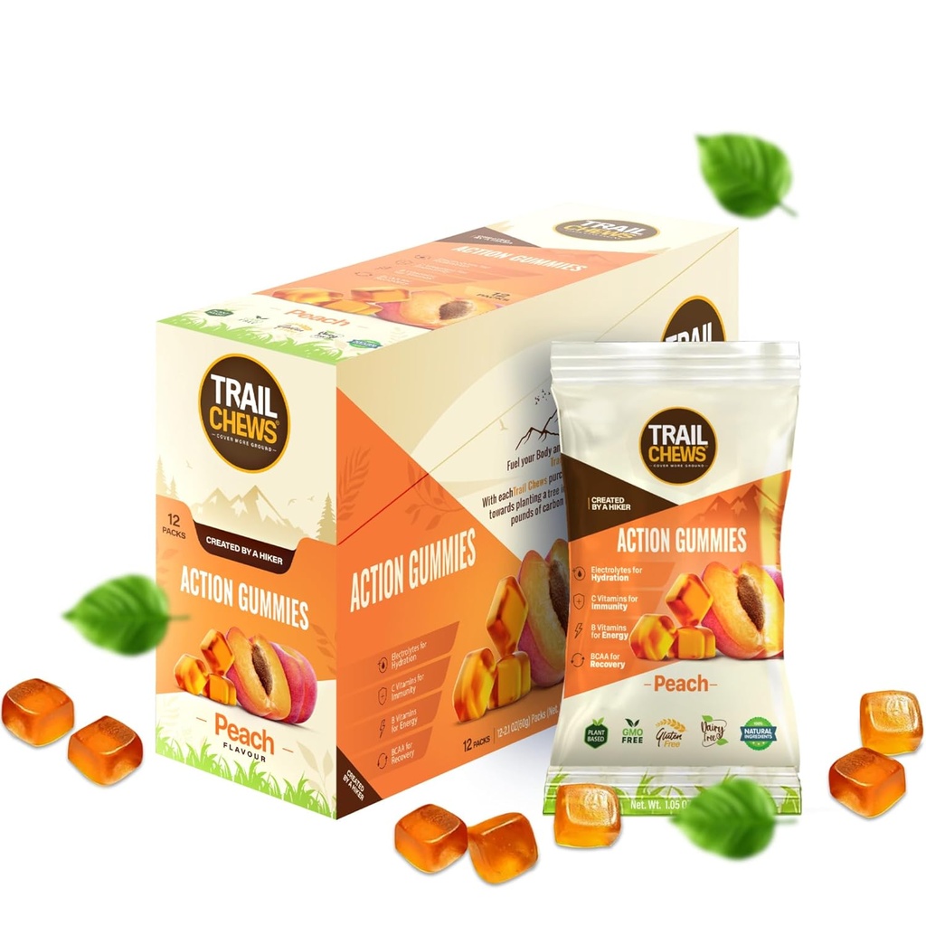 – Peach Flavor – 4-en-1 Gummies de energía para la energía, hidratación, inmunidad, recuperación. Boost Endurance and Performance. Planta-Basada &amp; Gluten-Free. 12 Bolsas, 10 Gummies Cada uno.