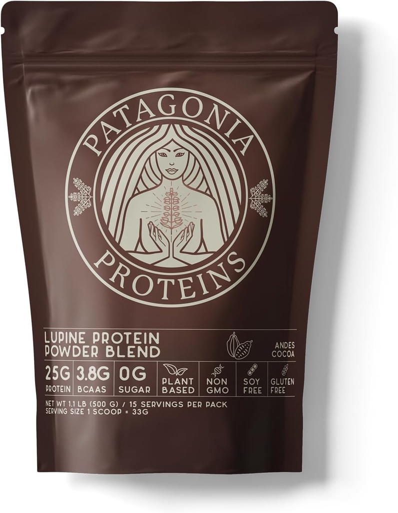 Vegan Protein Harvested in Patagonia, 25g, 110 Cal, 3.8g BCAAs, Plant-Based, Non-GMO, Sugar Free, Soy Free, Gluten Free (Andes Cocoa, 15 Servings)