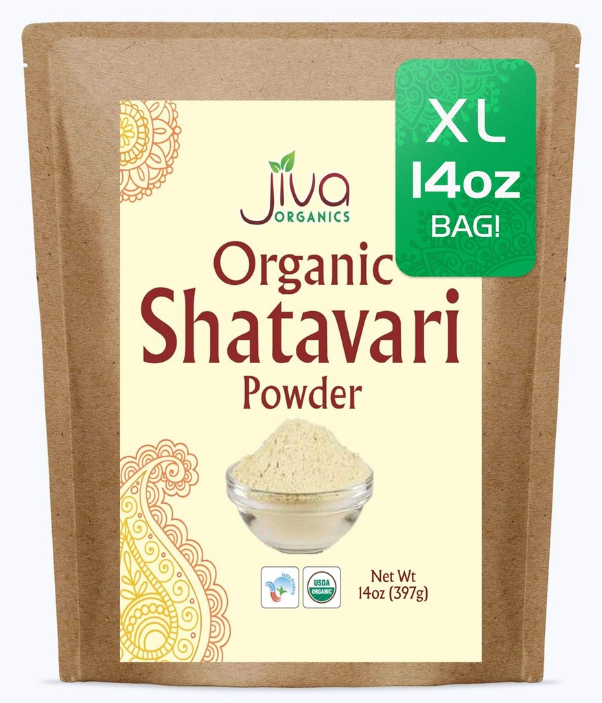 Jiva Orgánica Shatavari Polvo Orgánico 14 Bolso a granel de onza - Espárragos racemoso - hierba ayurvédica pura