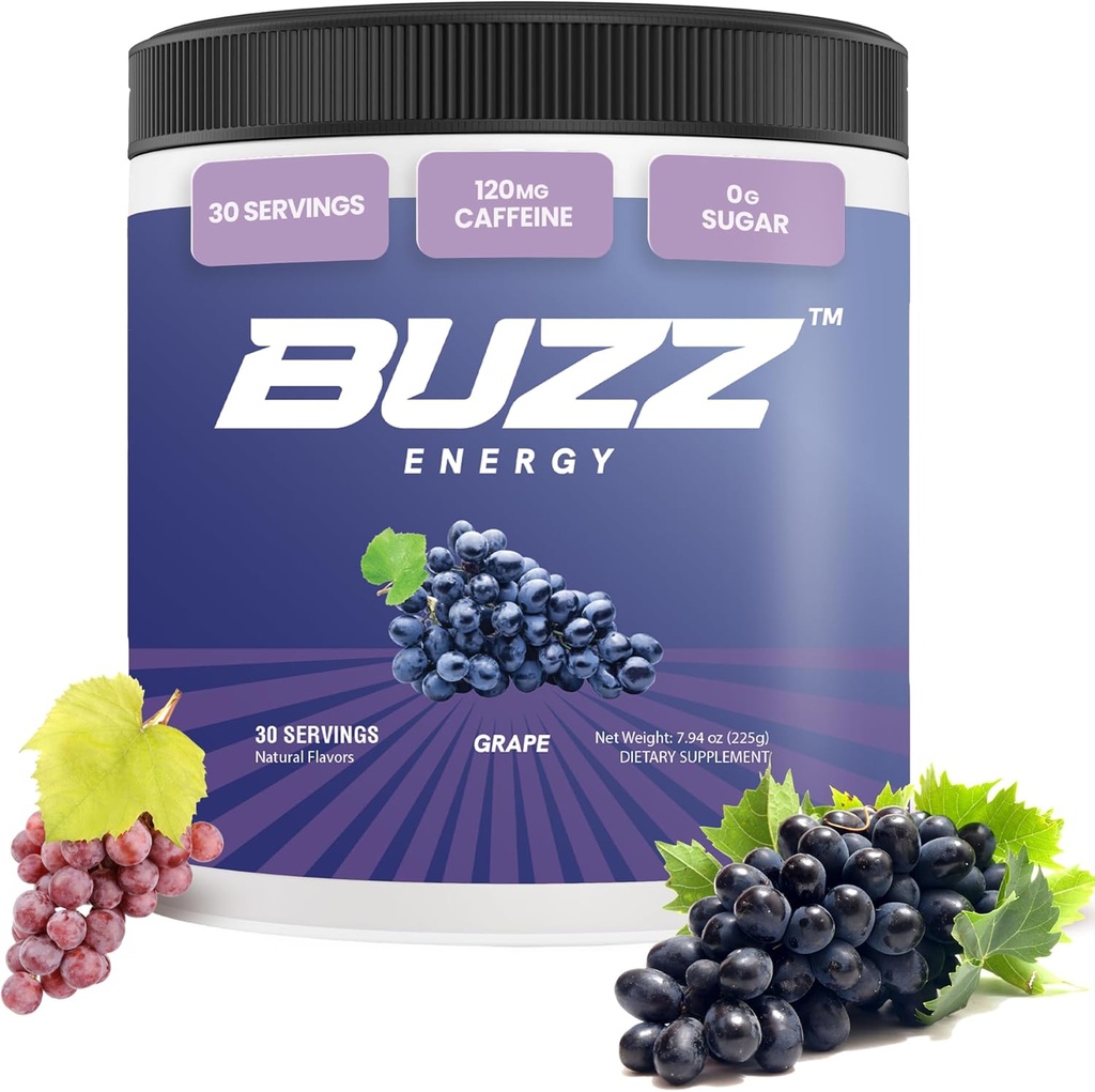 Morning Buzz Energy Powder Grape Drink - Energy Boost Drink Mix - Sugar-Free Energy with Antioxidants - Morning Kickstart and Sports Nutrition Endurance Product