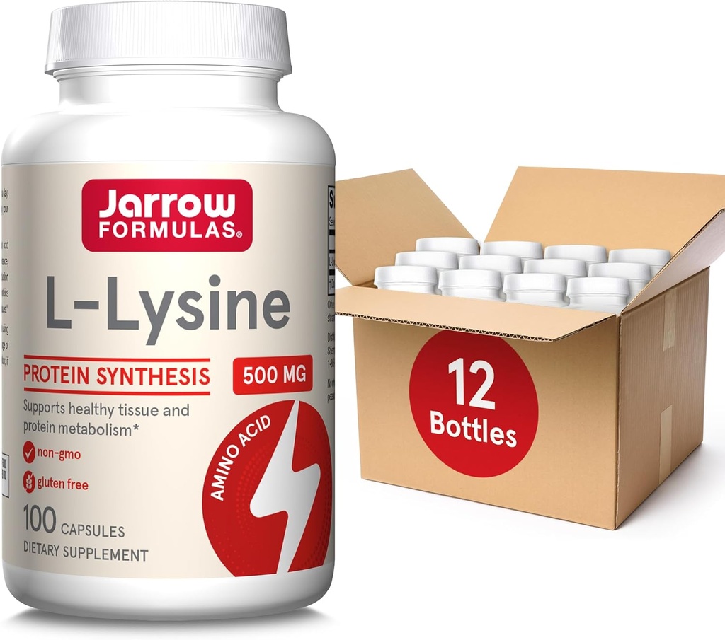 Fórmulas Jarrow L-Lysine 500 mg - 100 cápsulas - Aminoácidos esenciales para el metabolismo de proteínas - Suplemento dietético - hasta 100 piezas (Pack of 12)