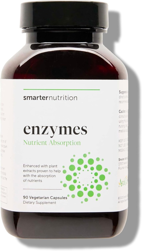 Smarter Nutrition Vegan Digestive Enzymes - Digestion Bloating & Gut Health Support with 16 Multi Enzymes for Nutrient Absorption & Meal Time Comfort for Both Men & Women - 90 Count[30-Day Supply]