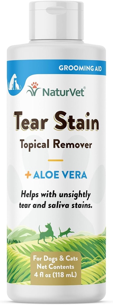 NaturVet – Tear Stain Topical Remover Plus Aloe – 4 oz TENIDO Elimina Unsightly Tear &amp; Saliva Stains ← Gentle, Water-Based Fórmula ← para perros &amp; gatos