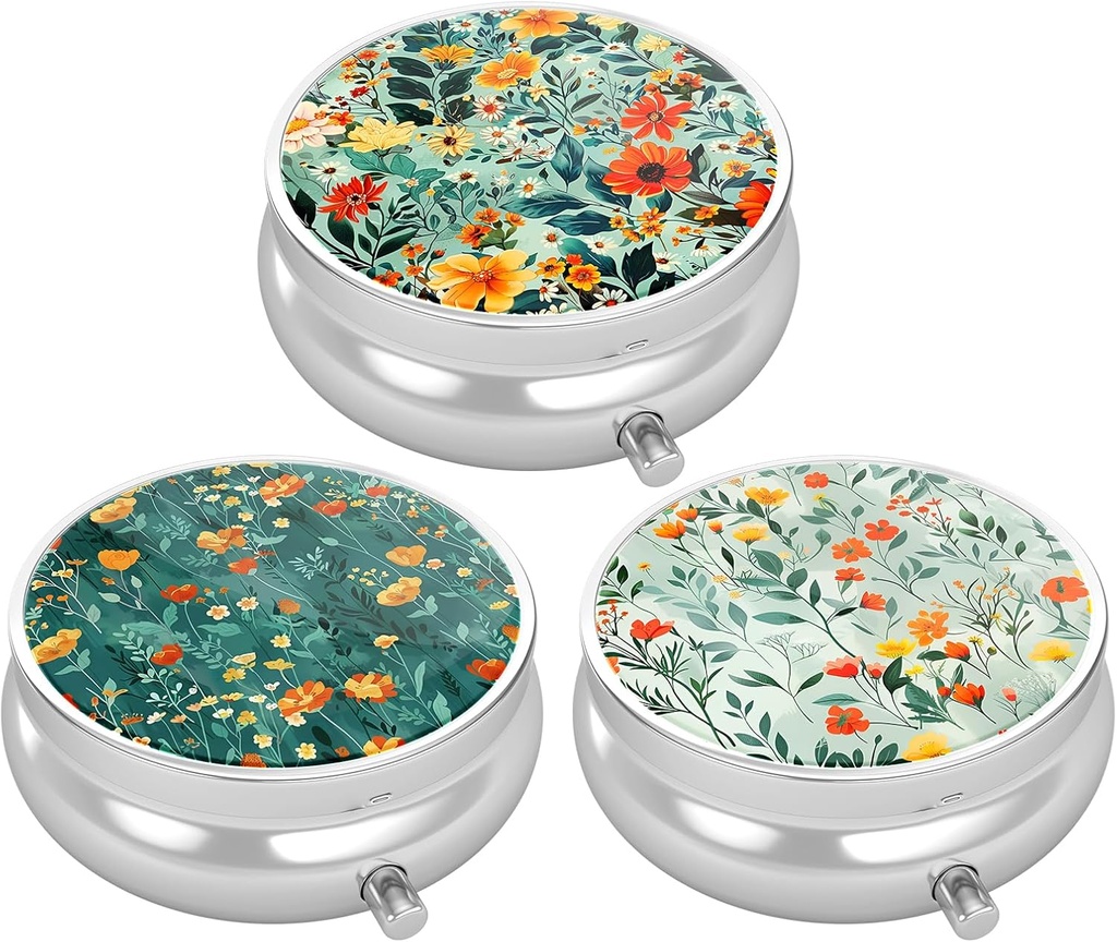 3 Caja de Píldora de Empaquetado, Caja de Píldora Pequeña para Purse &amp; Pocket, Cute Travel Medicine Organizer, Portable Medicine Container Holder to Hold Vitamins, Medication, Fish Oil &amp; Supplement, Pretty Flowers