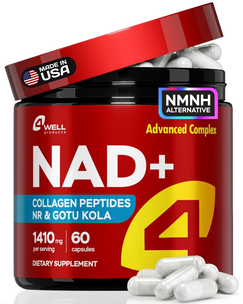 NAD Plus Supplement 1400mg - NMNH Supplement Alternative Supports Healthy Aging Complex with Nicotinamide Riboside " Gotu Kola, Collagen - Powerful NAD+ Fórmula de Energía, Esquí y Cognitivo, 60 Caps