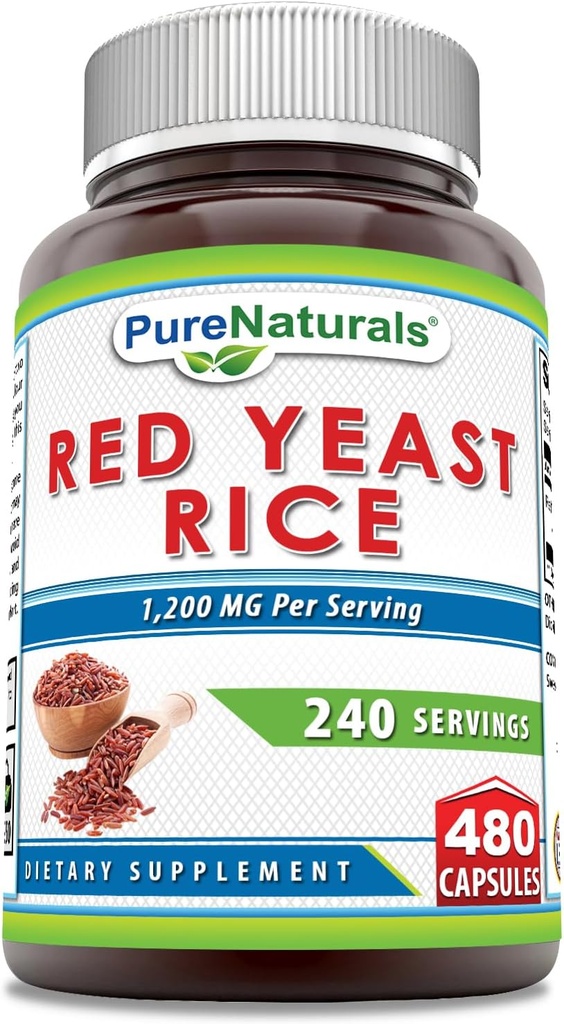 Pure Naturals Red Yeast Rice 1200 Mg per Serving, Capsules Supplement | Non-GMO | Gluten Free | Made in USA (480 Count)