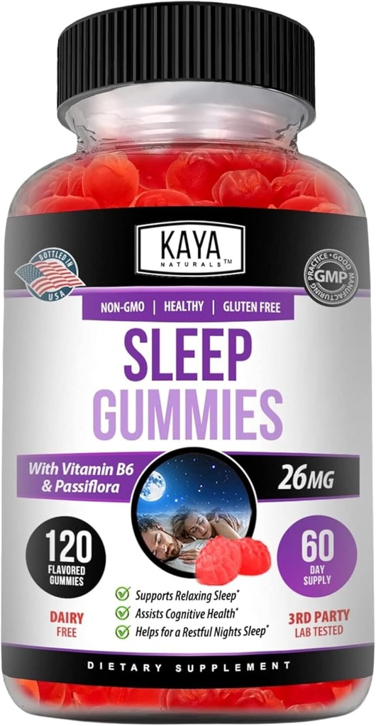 Kaya Naturals Sleep Gummies (26mg) - Health Supplement and Sleep Aid for Adults - Vitamin B6 and Melatonin Gummies - Gummy Vitamins for Women and Men - 120 Count