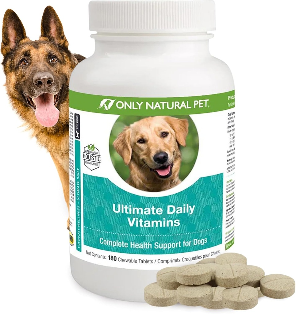 Sólo animales domésticos naturales Ultimate Daily Vitamins - Suplemento multivitamínico completo para perros Balanced Health & Vitality - Senior Small &amp; Large Canine Food Immune Digestive Support -180 Soft Chews Tablets