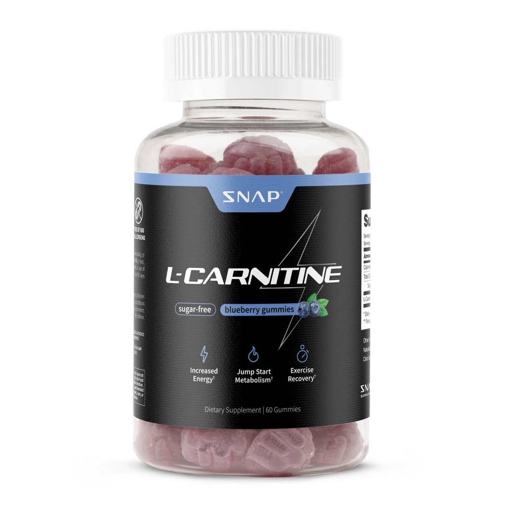 Sugar Free L Carnitine 500mg Gummy - Natural Pre Workout L-Carnitine Suplemento - Aumento de la energía, recuperación más rápida, metabolismo más fuerte, Pre Workout for Women &amp; Men, Blueberry Flavor (60 Gummies)