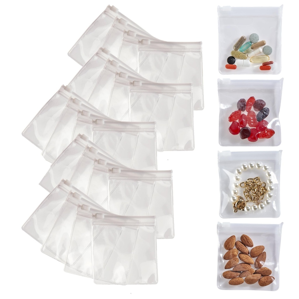 Bolsas de Píldora para Viajes - 24 Reutilizables Certified Food Grade Zip Top Pill Pouches para Medicina, Vitaminas, Snacks y Accesorios - Mayor 3.25 x 3.5" Tamaño