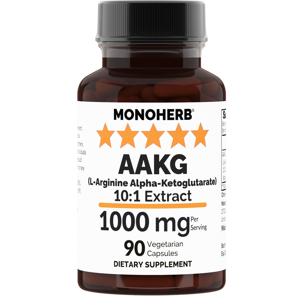 MONOHERB AAKG - L-Arginine Alpha-Ketoglutarate - 1000 mg - 90 cápsulas vegetarianas