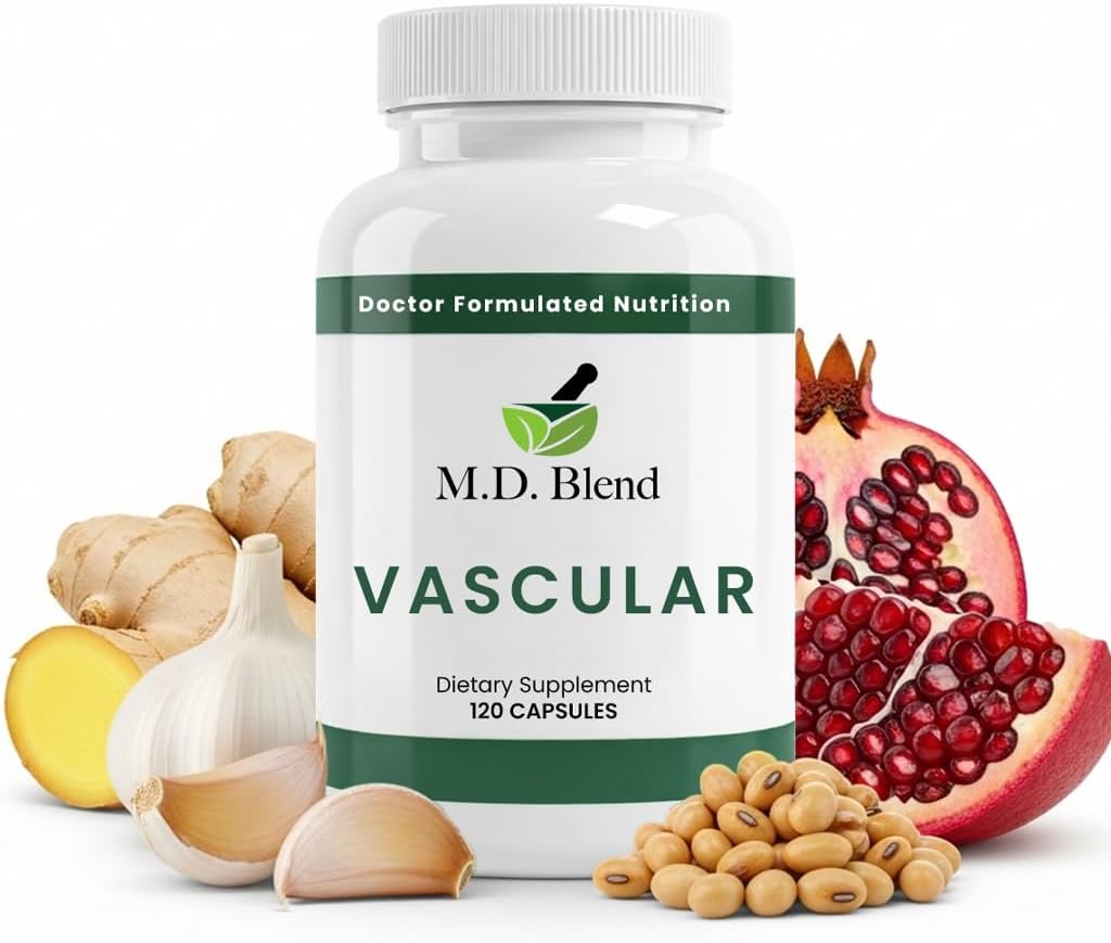 M.D. Vascular - Experto Suplemento Formulado - Objetivos de Wellness Vasculares - Flujo adecuado, Números, Balance - Ajo potente, Ginger, L-Arginina, Pomegranate - 120 cápsulas (Pack of 3)