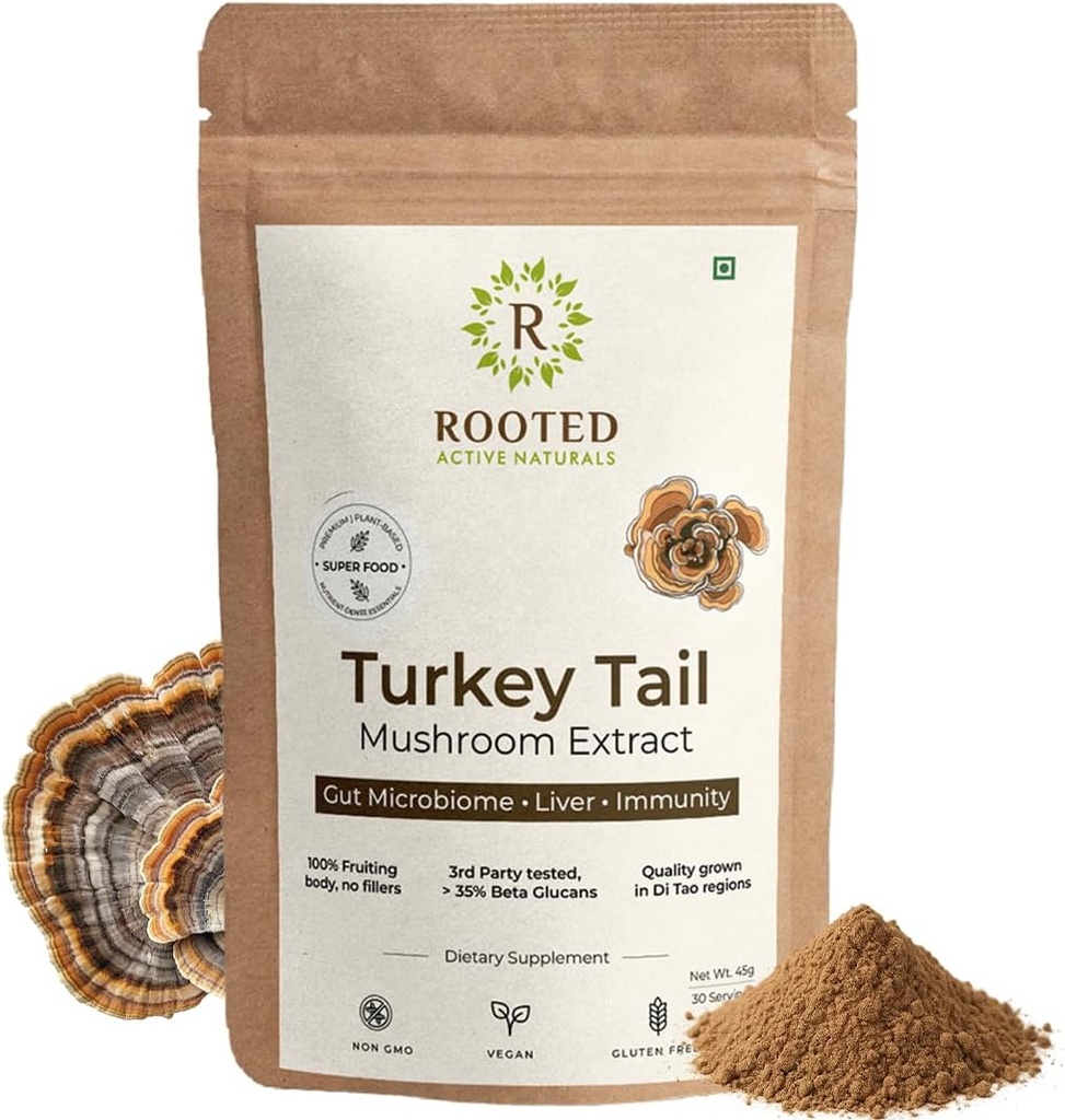 HABITACIÓN Pólvora extractora de setas de Turquía, USDA &amp; EU Certified Orgánica   35% Beta Glucans - Lab Verified ← Gut Health, Liver, Immunity Support (2.11 Ounce)