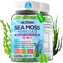 Mar Moss Gummies + Algae Omega-3 para Adulto, 15-IN-1 Mar Irlandés orgánico Mos Superfood con/Vitamins C D3 B12, Turmeric, Bladderwrack, Supports Energy, Brain, Immune, Daily Vitality, Sugar-Free, 120 Cts