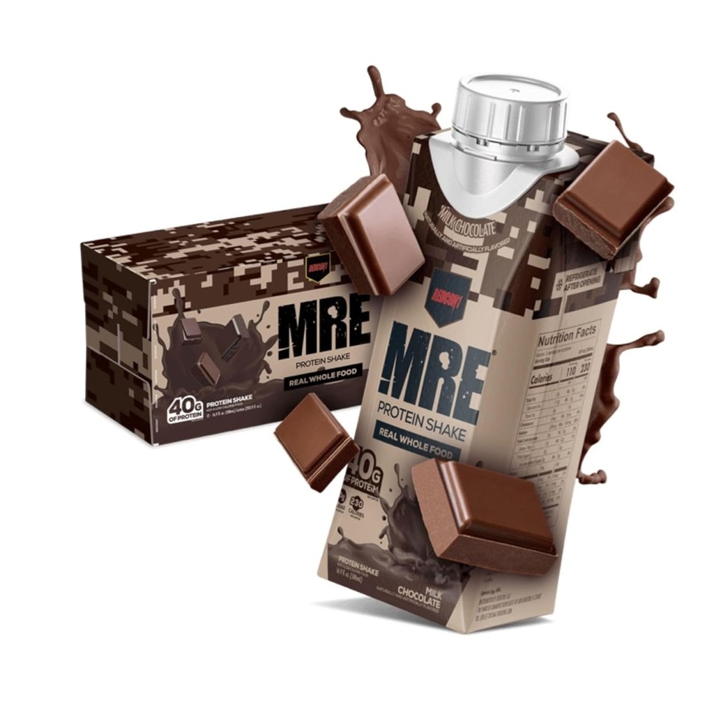 REDCON1 MRE Listo para beber Protein Shake, Milk Chocolate - Lactose + Whey Free RTD 40gr Protein Hecho con Real Whole Food Protein Blends - Keto-Friendly and Easy to Digest Nutritional Shake (12 Pack)