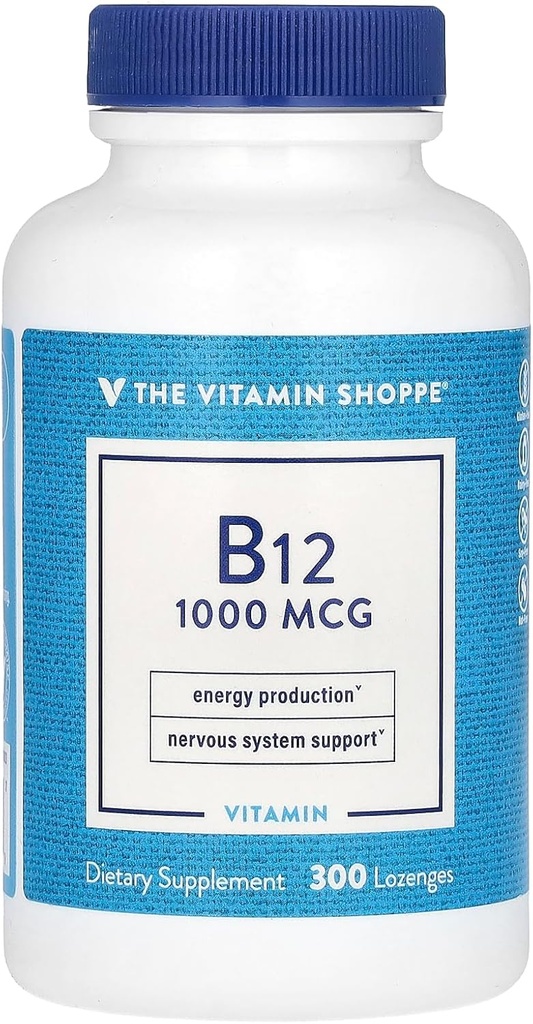 La vitamina Shoppe Vitamina B12 1000mcg - Apoya la producción de energía, una vez suplemento dietético diario - Vitamina B-12 (Como Cyanocobalamin), Gluten " Dairy Free (300 Lozenges)