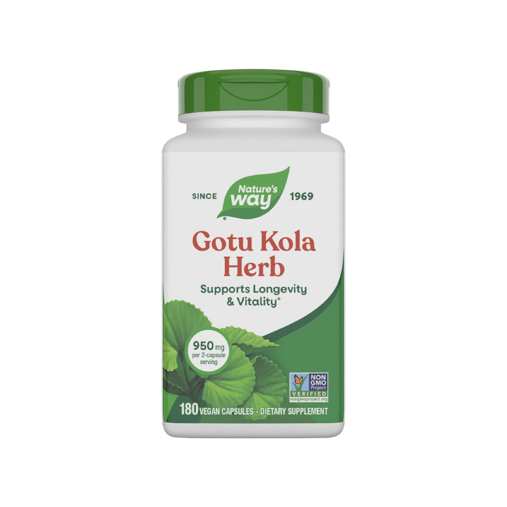 Camino de la Naturaleza Gotu Kola Herb, apoya la longevidad y la vitalidad*, 950 mg por servicio de 2 cápsulas, proyecto no OMG Verificado, 180 cápsulas (paquete mayo Vary)