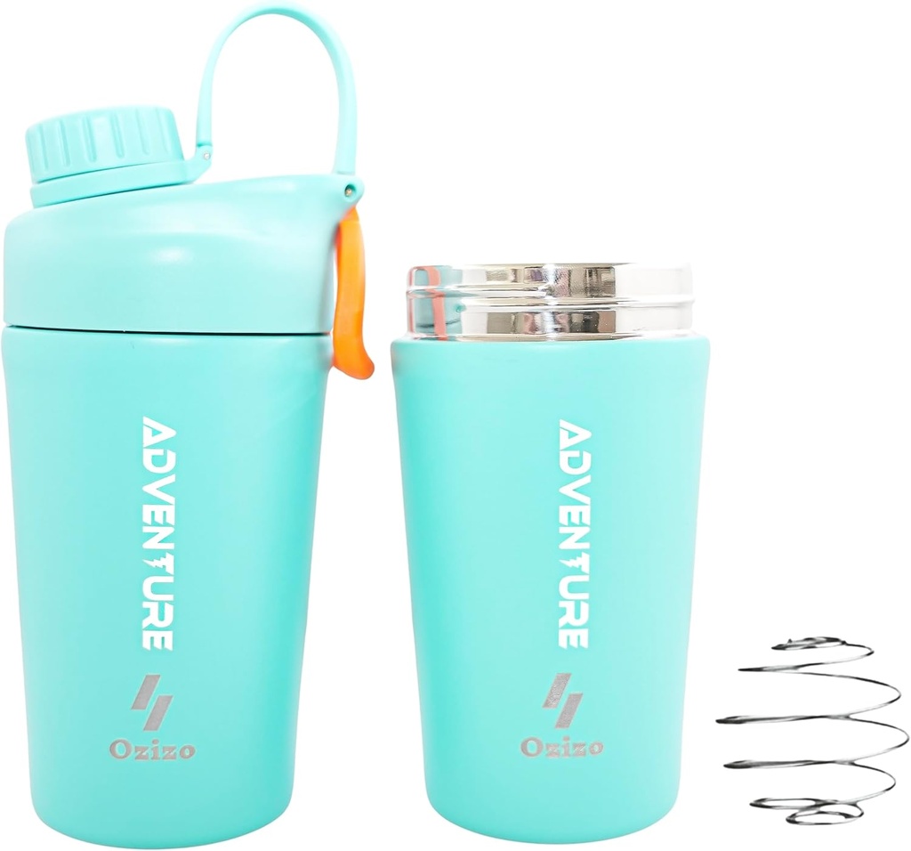 Copa de mezcla de proteína de Ozizo para mezclas de proteínas, 20 onzas de acero inoxidable proteína de afeitado, aislado, leak Proof, resistente al olor, pequeño mezclador de gimnasio para hombres, mujeres, niños, niñas, calientes bebidas frías