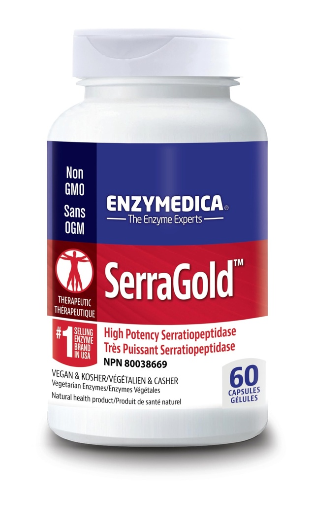 Enzymedica, SerraGold, Suplemento de Enzima Serrapeptase de alta potencia, soporta la función respiratoria, corazón &amp; inmunológico, 60 cuenta