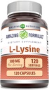 Fórmulas increíbles L-Lysine 500 mg Capsules Aminoácidos Suplemento TENIDO No-OMG TENIDO Gluten Gratis TENIDO EN USA (120 Conde)