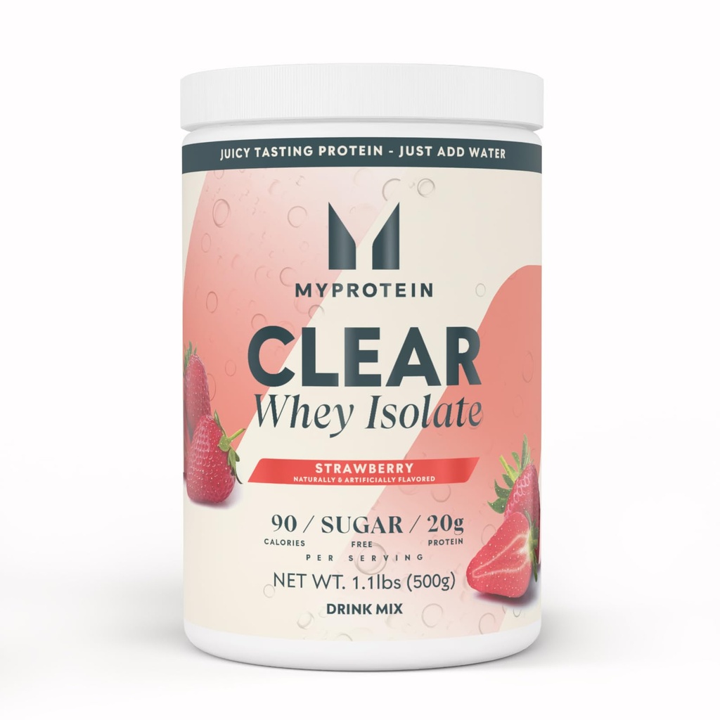 Myprotein Clear Whey Isolate Protein Powder, 20 Servings (1.1lbs) Strawberry, 20g Protein per Serving, Naturally Flavored Drink Mix, Daily Protein Intake for Superior Performance