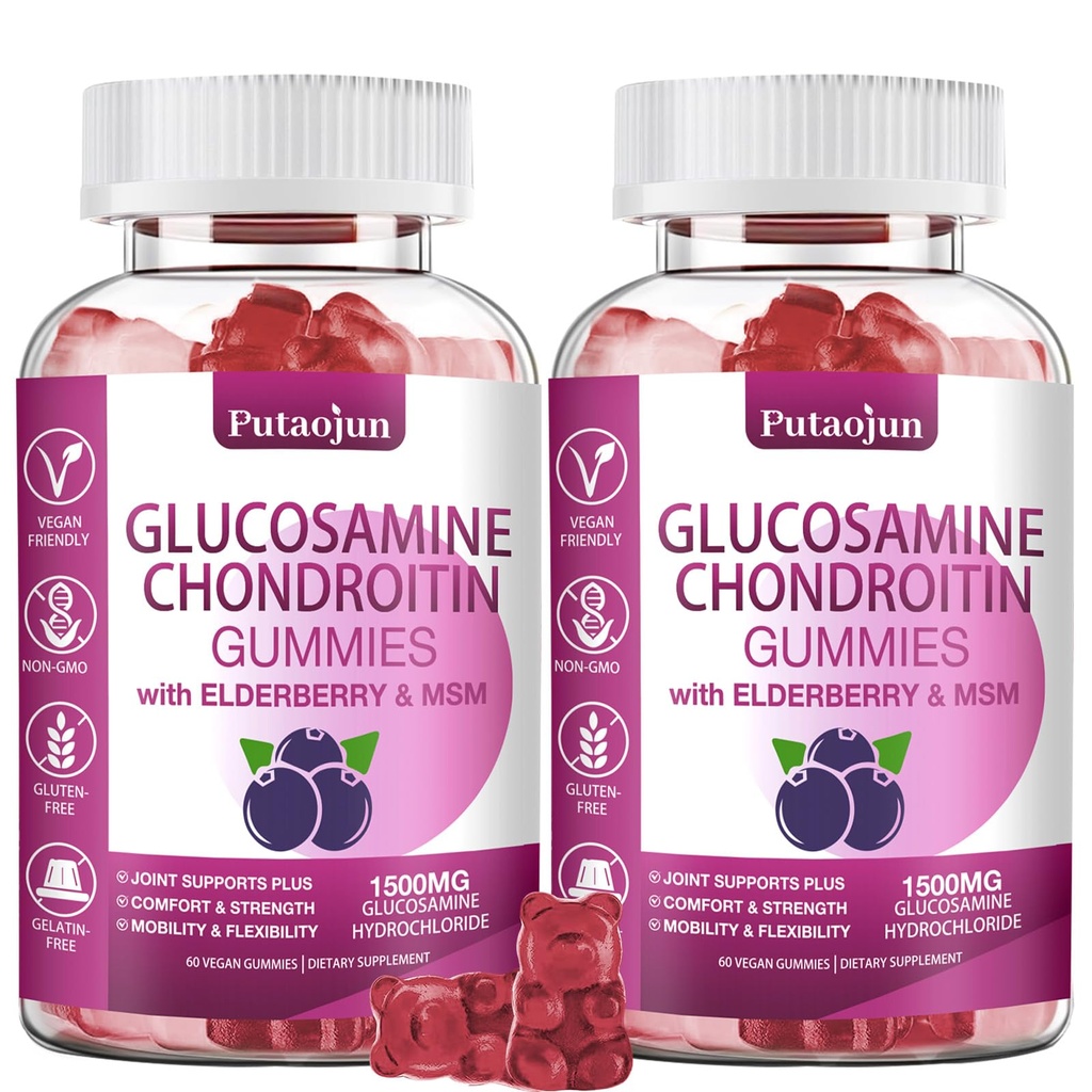 Glucosamine Chondroitin Supplements with MSM & Elderberry | Glucosamine Chondroitin Gummy for Adults & Women Men | Glucosamine chondroitin Gummies Extra Strength | Joint Supplement | 2 Pack