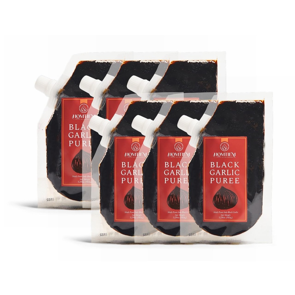 Homtiem Black Ajo Puree 150g. (Made del 100% Solo Negro Ajo), Fermentado por 90 Días, No GMO, Listo para Comer Para Snacking y Cocina (6)