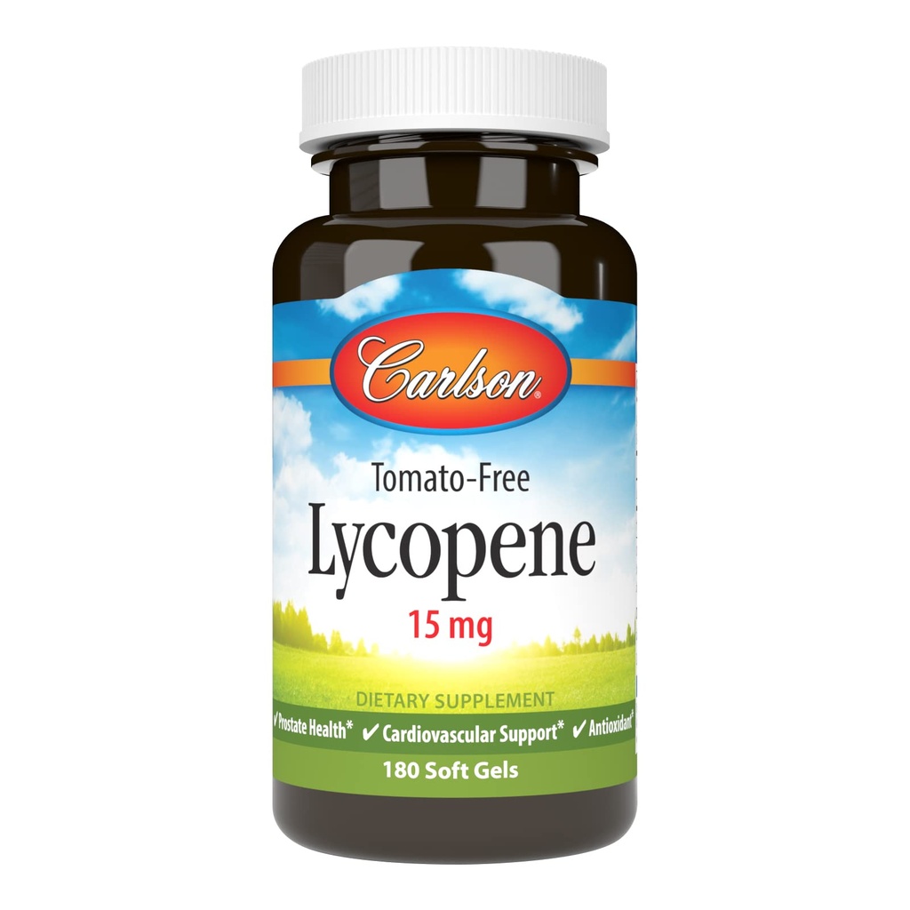 Carlson - Lycopene, 15 mg, Tomato-Free, Asistencia para la circulación de la salud de próstata, Bienestar óptimo, 180 Softgels