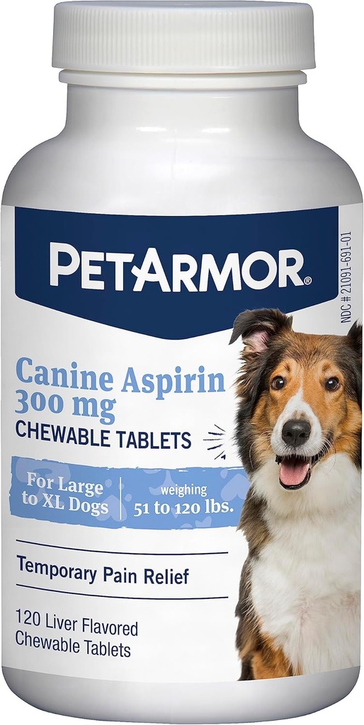 PetArmor Aspirin for Large Dogs, Fast Acting Anti-Inflammatory and Pain Relief For Dogs, Vet-Quality Joint Support and Pain Meds for Dogs, 120 Liver Flavored Tablets