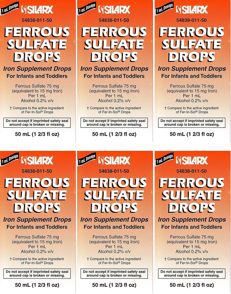 Ferrous Drops Iron Suplemento Peppermint Flavor Genérico para Enfamil Fer-In-Sol Iron Suplemento gotas para bebés, Toddlers adultos niños Measuring Dropper Incluye 50 ml por Bottle Pack de 6