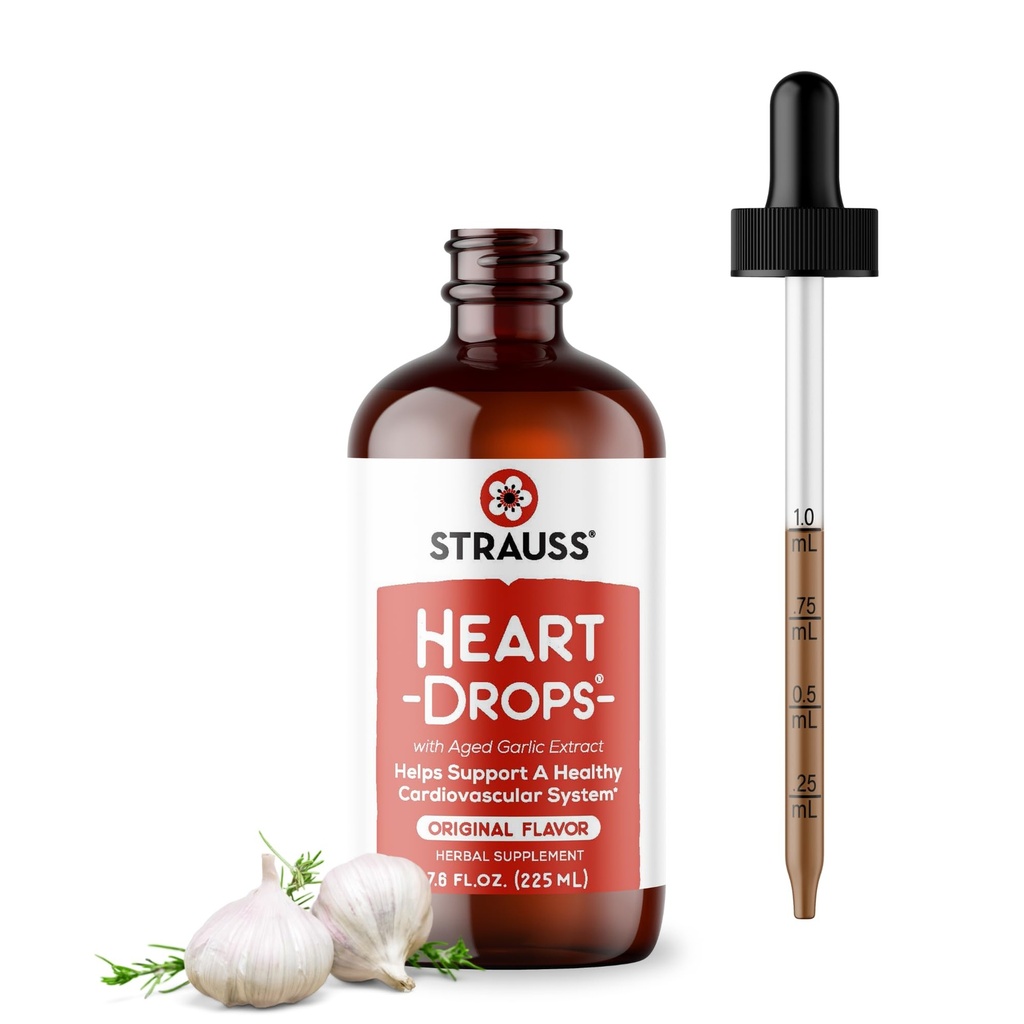 Strauss Naturals Heart Drops – Natural Mistletoe " Aged Garlic Extract Heart Health Supplement – Helps Maintain Healthy Cardiovascular System – Vegan " Non-GMO – 225 ml Bottle