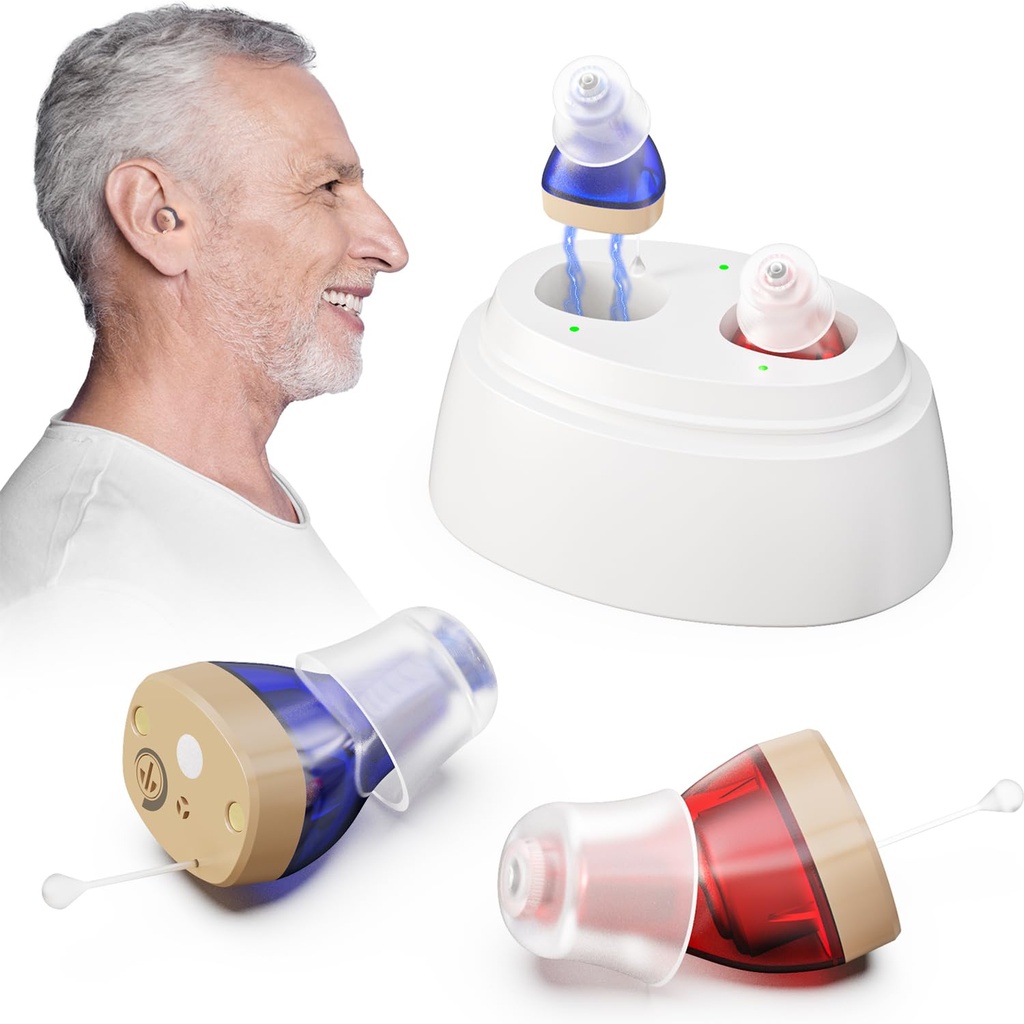 OTC Ayudas de Audición Para mayores recargables con cancelación de ruido,Amplificador auditivo para adultos,Digital In Ear Hearing Aids,Amplificador auditivo para pérdida auditiva,Ayuda auditiva invisible, Asistencia auditiva