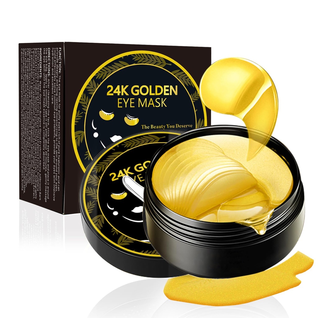 Bajo Patches Ojo, 24K Mascara Ojo Oro, 60PCS bajo Mascara Ojo, Collagen Gel Pads Patch Tratamientos para las arrugas Ligeras Ojos Puffy Círculos Oscuros Anti-Aging Moisturizing, Fine Lines Bolsas Ojo Mujer Hombre