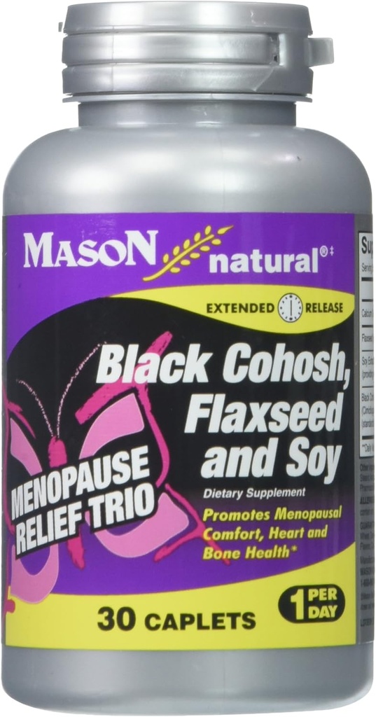 MASON NATURAL Menopause Trio: Black Cohosh, Flaxseed, &amp; Soy (Extended Release) - May Alleviate Hot Flashes & Night Sweats*, Supports Healthy Hormone Balance*, 30 Caplets