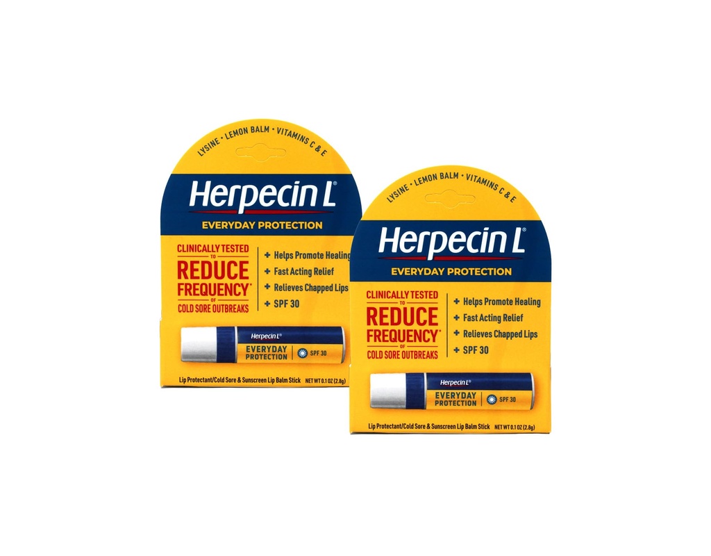 Herpecin L Lip Balm Stick con SPF30 y Lysine; Protege &amp; Treats Cold Sores & Fever Blisters, Chapped Lips, 0.1oz - 2 Pack