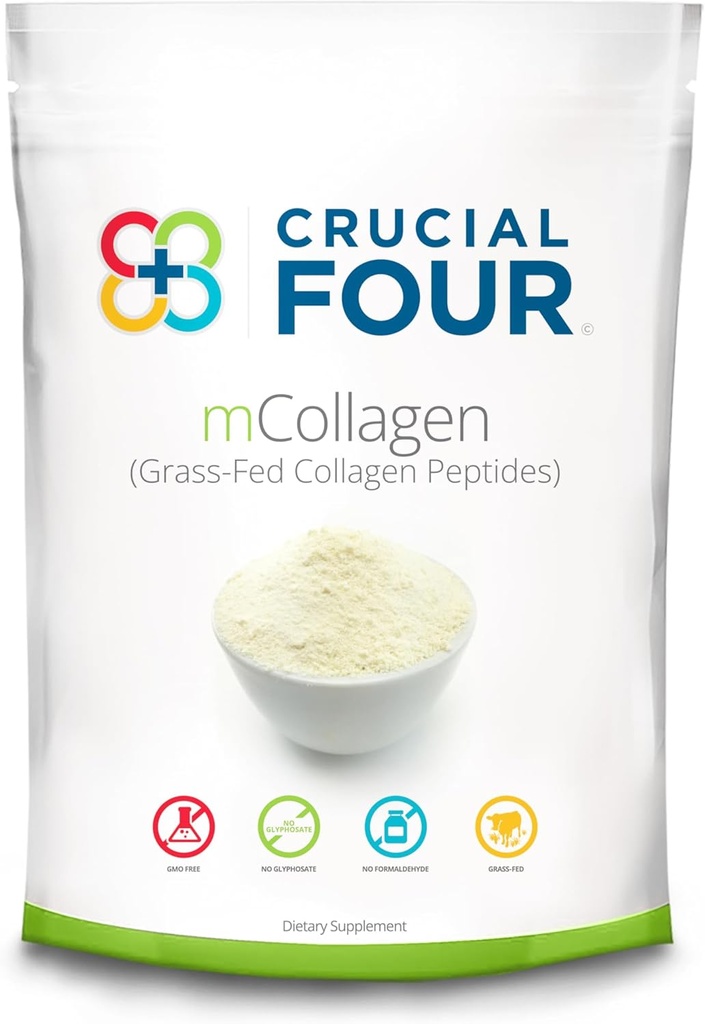 Crucial FOUR - mCollagen (Grass Fed Collagen Peptide Powder) – Amino Acids – Perfecto para la recuperación deportiva Proteína Suplemento – Apoya el cabello, la piel, las uñas y la salud conjunta - Orgánica y no GMO (16oz)